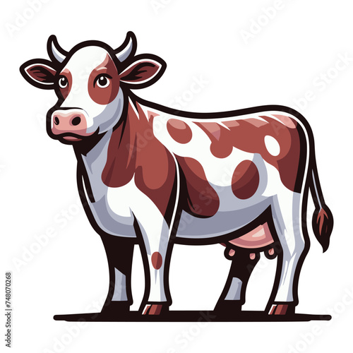 Cow full body vector illustration, farm pet, animal livestock, for butchery meat shop and dairy milk product, agriculture concept, design template isolated on white background