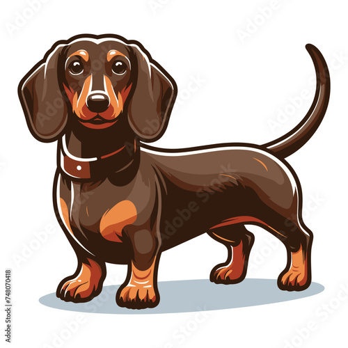 Cute adorable dachshund dog cartoon character vector illustration, funny pet animal dachshund puppy flat design mascot logo template isolated on white background