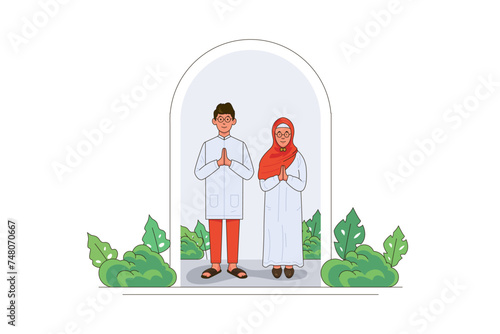 Muslim couple vector illustration for eid mubarak and ramadan kareem
