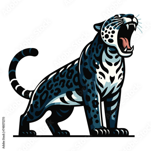 Wild roaring jaguar leopard full body vector illustration, zoology illustration, animal predator big cat design template isolated on white background