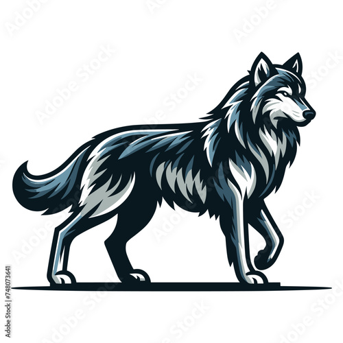 Wild wolf dog full body design vector illustration, animal wildlife template isolated on white background