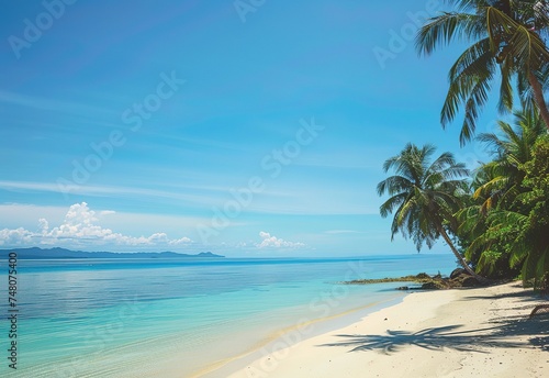 Serene tropical beach with crystal clear water and palm trees