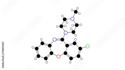 loxapine molecule, structural chemical formula, ball-and-stick model, isolated image antipsychotic medication