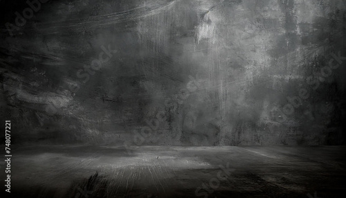 Abstract dark grungy wall backdrop. Blank black concrete textured wall