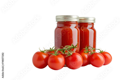 Fresh tomatoes. Tomato sauce in a glass bottle. Ketchup bottle mockup template isolated on transparent white background.