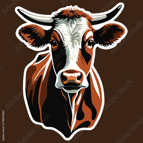 vector of brown cow in vintage style