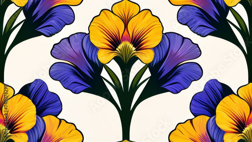 Seamless pattern with colorful pansies. Floral background.
