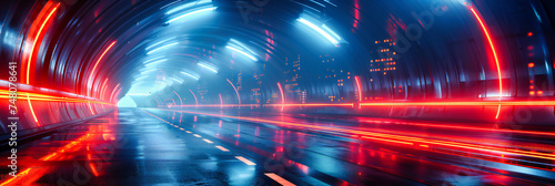 City Lights at Night, Urban Road with Moving Traffic, Abstract Light Trails in Dark