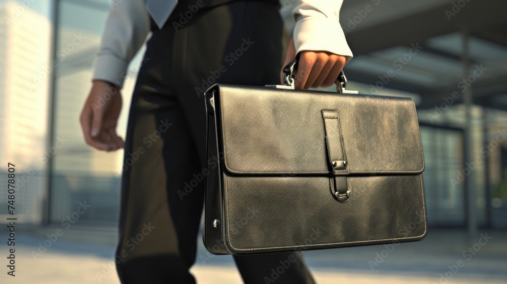 Cartoon digital avatars of a businessperson in a crisp white shirt and black suit, holding a classic leather briefcase. Cartoon digital avatars of a businessperson in a crisp white shirt and black suit, holding a classic leather briefcase.
