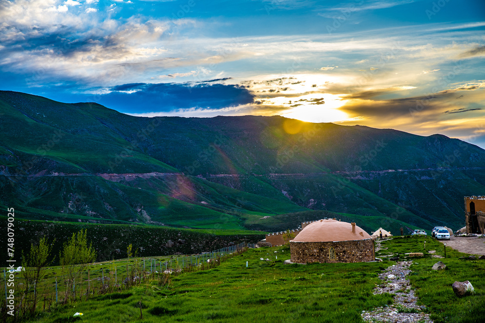 Sunset Glow over Traditional Yurt in Ardabil Province, Iran