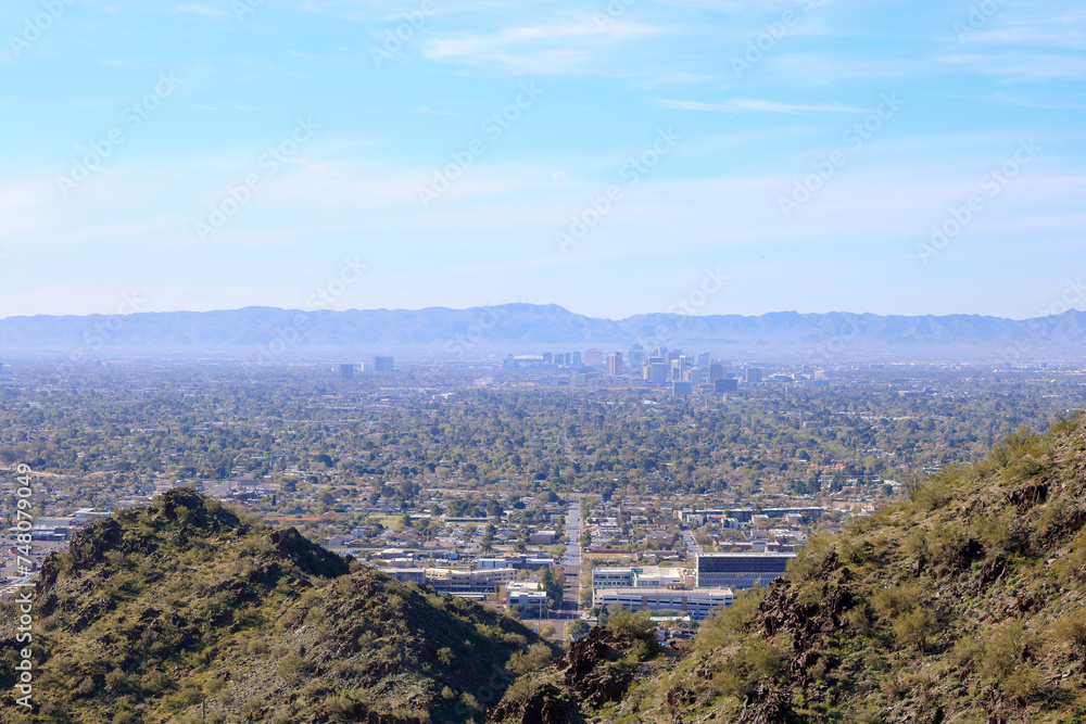 Aerial view of Arizona Capital City of Phoenix from North Mountain