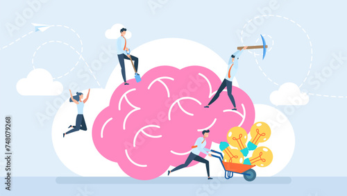 Brainstorming. Human intelligence. Brain storming. Brain storm. Concept of knowledge, brainstorming. Learning process, creativity, innovation, learn to think. Brainstorm. Vector illustration