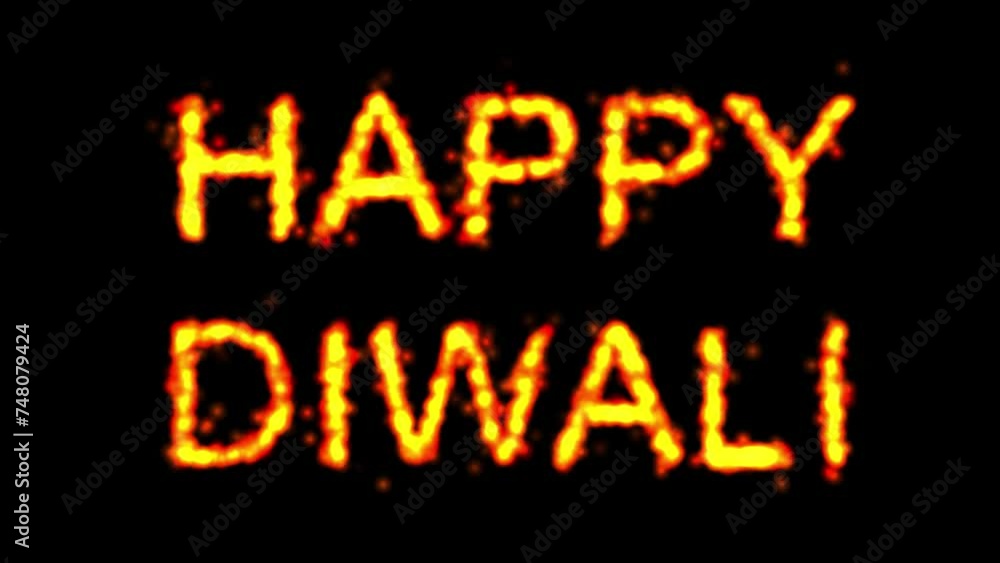 Happy Diwali text with fire effect on plain black background Happy Diwali text with fire effect on plain black background