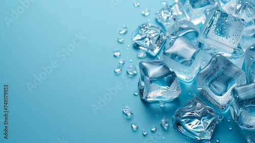 Ice Cubes on a Blue Background. Backdrop