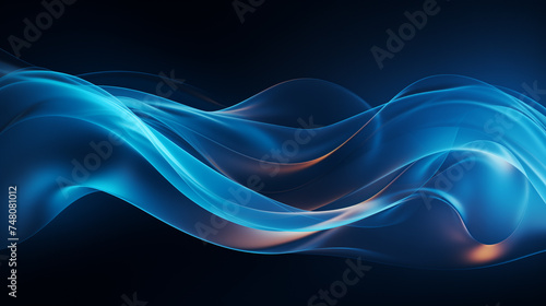 Elegant blue waves flow against a dark backdrop, creating a serene, mesmerizing abstract image