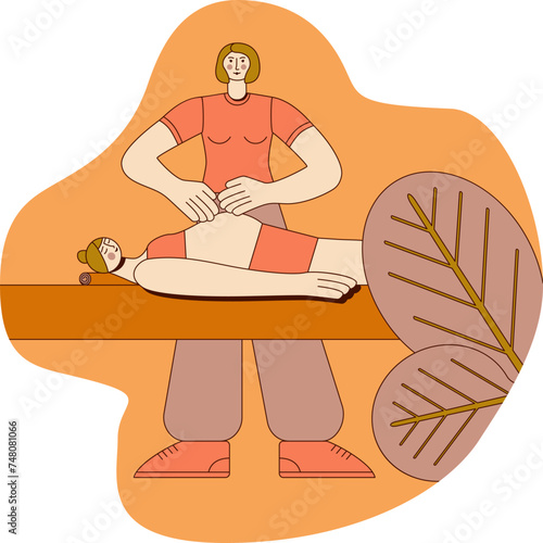 Massage for pregnant woman by professional therapist in spa. Design concept. Isolated flat vector illustration.