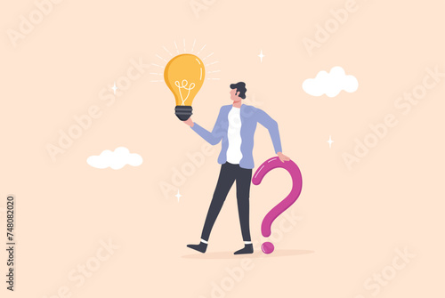 Man, manager ask questions and get answers. Online support center. FAQ, finding solution concept vector. S