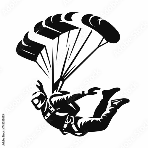 Parachutist flying with a parachute. Parachutist vector illustration, skydive icon, generative ai