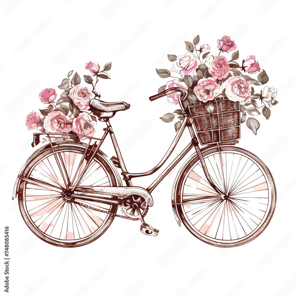 Bicycle and flowers. vintage bike for women. flower de