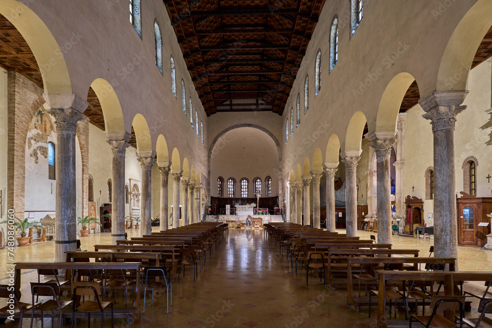 The central nave of the Basilica di San Francesco, Paleochristian church in Ravenna, Italy