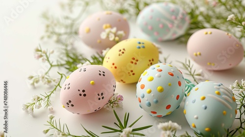 Easter decorations concept. Top view photo of colorful easter eggs
