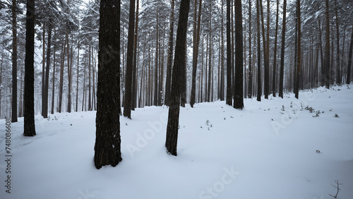 Beautiful view in wild winter forest. Media. Beautiful walk in wild forest on winter day. Camera movement in view of beautiful winter forest