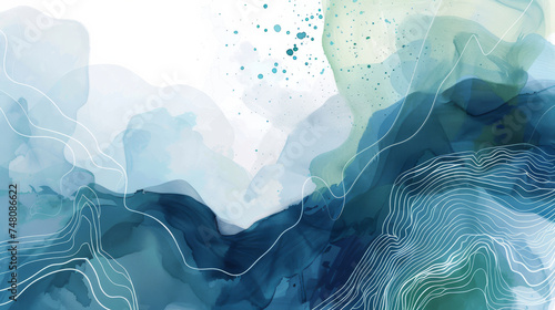 wallpaper design of abstract watercolor in shades of green, featuring whimsical plants and flowers