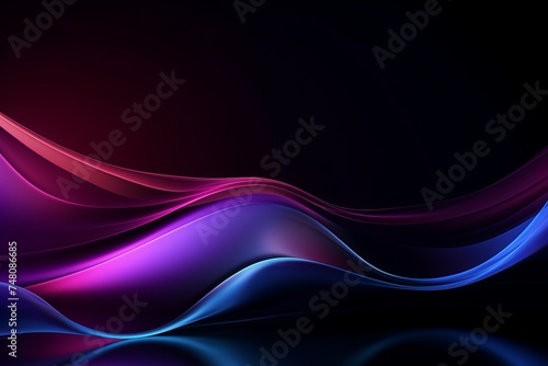 Dark abstract background with glowing purple and blue gradient flowing wave lines