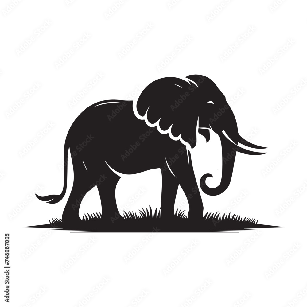 Obraz premium Silhouette and icon of majestic elephant isolated on white background