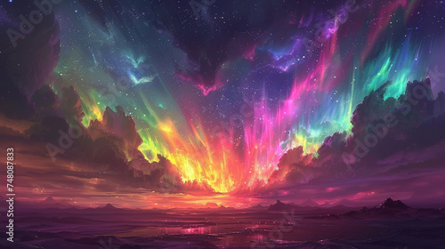 Aurora skies painting the world in colors of magic photo