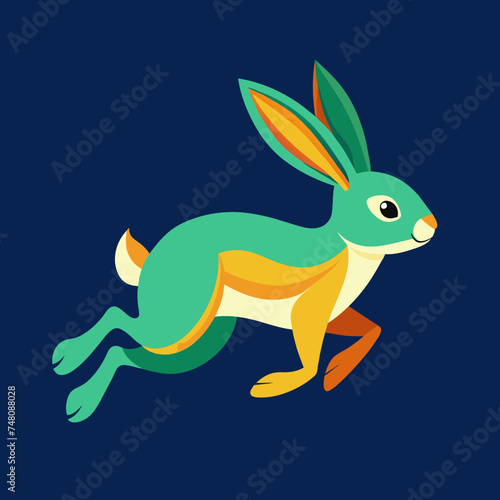 Cute afraid Running rabbit in violet isolated background illustration