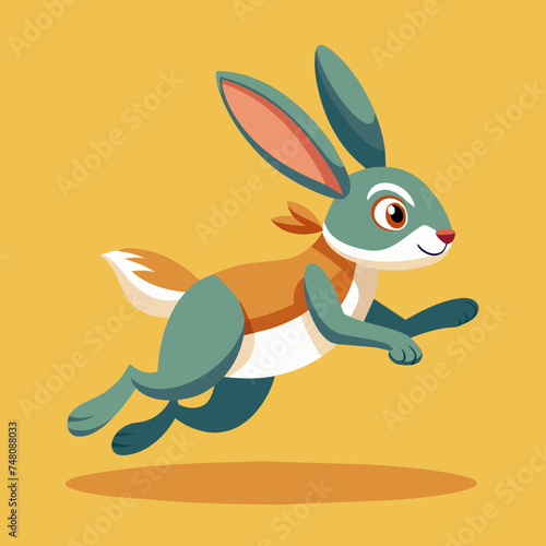 Cute afraid Running rabbit in yellow isolated background illustration