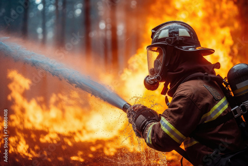 Firefighter fighting a fire in an emergency