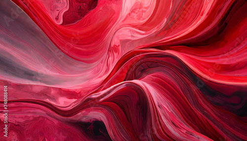 Abstract bright red painting background. Art with liquid fluid grunge texture. Acrylic painted waves.