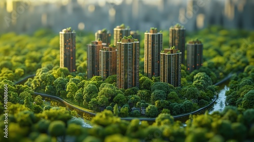 top view of modern urban cityscape with greenery area, idea for real estate and property invest concept, Generative Ai