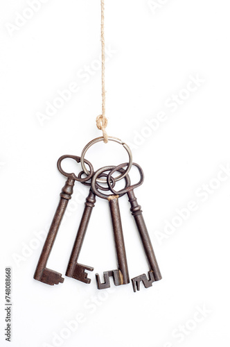 Vintage Metal Keys Collection on White Background