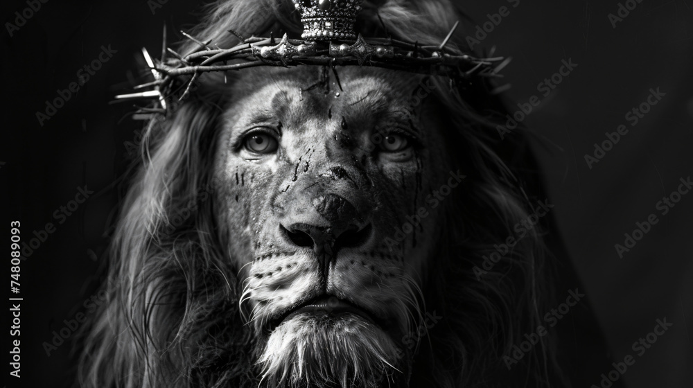 Lion with a King crown. Jesus the Lion.