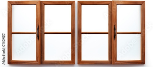 An open wood window set against a stark white wall  allowing light and air to enter the room. The window frame is visible  contrasting with the clean  minimalist background.