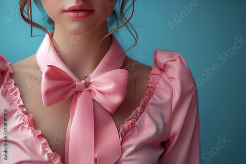 Bows on hair and clothes are a symbol of hyper-femininity, reflecting changes in public sentiment, where bows add sophistication and tenderness to images. photo