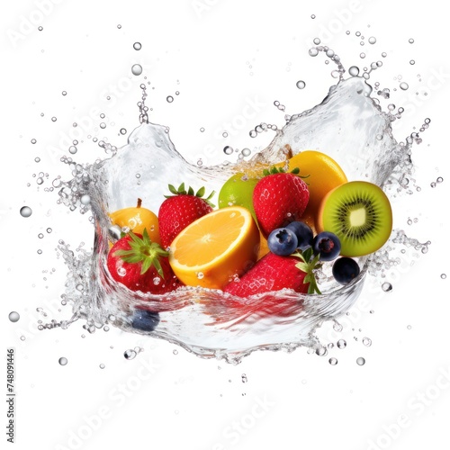Fresh Fruits Falling with water Splash  cutout. Orange  grapefruit juicy citrus slice mix fly splashing  realistic  detailed. Grocery product package  advert
