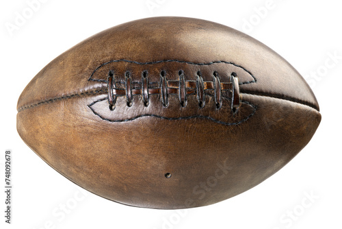 Vintage leather rugby ball on white background