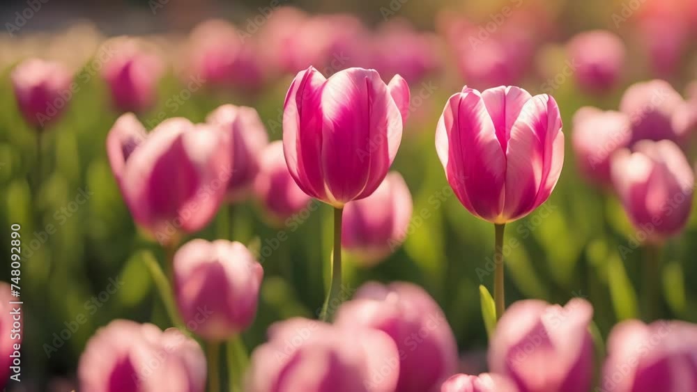 Pink and white tulips bloom beautifully in a spring garden Pink and white tulips bloom beautifully in a spring garden