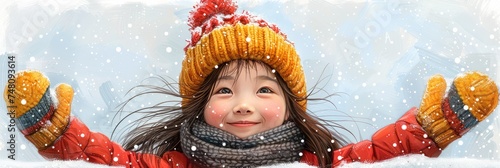 Cute Yearold Girl Playing Snow Image, Background Banner HD photo