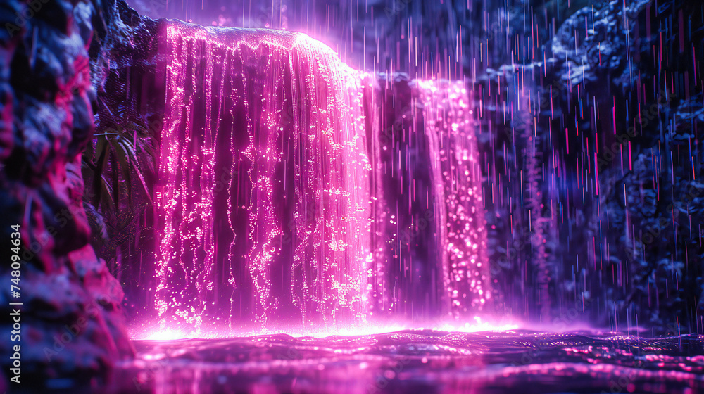 Fototapeta premium Colorful Night Fountain Show, Magical Water Illumination in Urban Park Setting