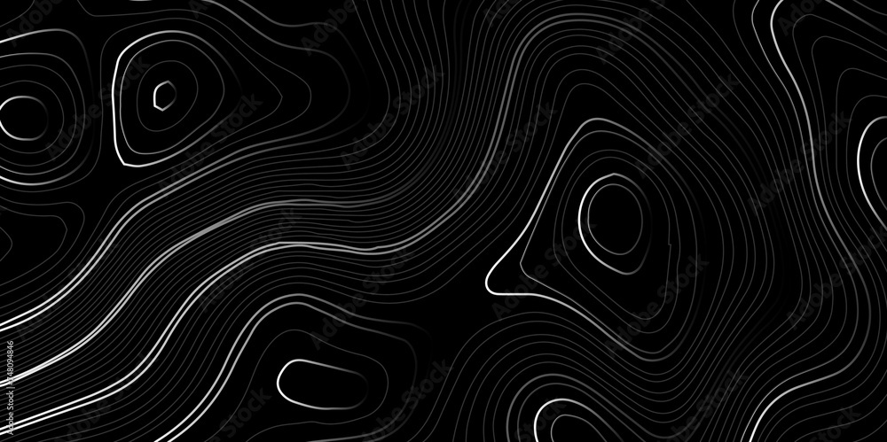 Wave topographic contour map, topographic wavy map line background. Abstract geographic wave grid line map. Geographic mountain relief background. Vector illustration. - obrazy, fototapety, plakaty 
