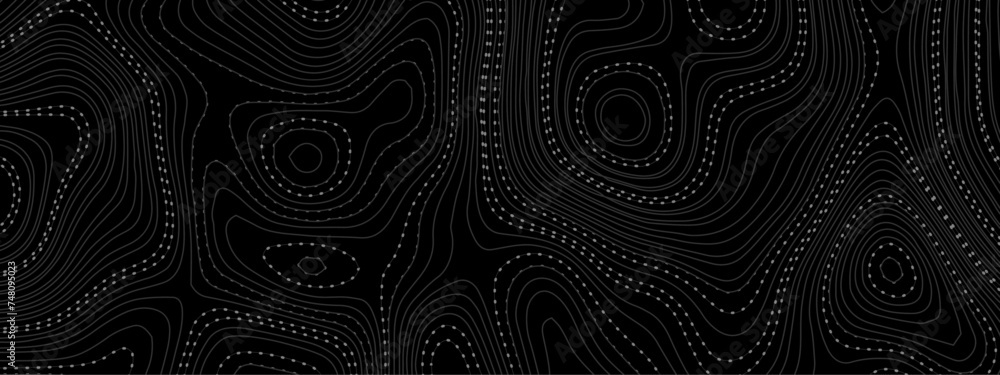 Wave topographic doted lines contour map, topographic wavy map dot line background. Abstract geographic wave grid line map. Vector illustration. - obrazy, fototapety, plakaty 