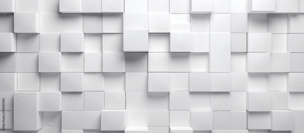 A black and white photograph showcasing a white wall covered in textured squares, creating an interesting pattern and depth in the image. A black and white photograph showcasing a white wall covered in textured squares, creating an interesting pattern and depth in the image.