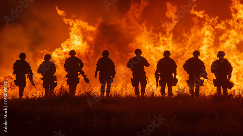 Group of Soldiers Standing in Front of a Fire