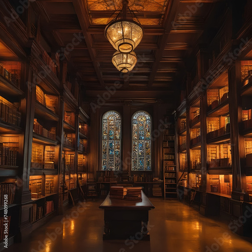Library of Faith: A historic cathedral-turned-library, showcasing stunning architecture and old-world charm, with rows of books lining its corridors