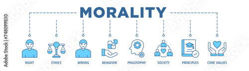 Morality banner web icon vector illustration concept for web and print with an icon of right, ethics, wrong, behavior, philosophy, society, principles, core values
